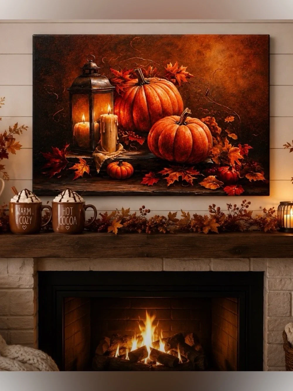 Autumn Pumpkin Lantern Wall Art - Orange Canvas Print 15.5”W x 12”H